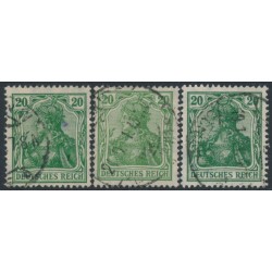 GERMANY - 1920 20pf green Germania, the three listed shades, used – Michel # 143a+143b+143c