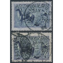 GERMANY - 1921 20Mk blue Horse, both listed shades, used – Michel # 176a+176b