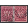GERMANY - 1922 20Mk red Industry, both listed shades, used – Michel # 204a+204b
