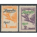 HUNGARY - 1931 1P orange & 2P violet Turul airmail o/p Zeppelin, MH – Michel # 478-479