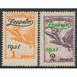 HUNGARY - 1931 1P orange & 2P violet Turul airmail o/p Zeppelin, MH – Michel # 478-479