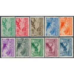 HUNGARY - 1936 10f to 5P Airmail set of 10, mint hinged – Michel # 528-537