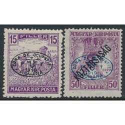 HUNGARY - 1919 15f violet Harvester & 50f purple Zita, Debrecen overprint, MH – Michel # 19a + 26