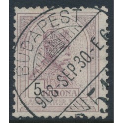 HUNGARY - 1904 5Kr brown-purple/black Emperor, perf. 12:11½, crown watermark, used – Michel # 89A