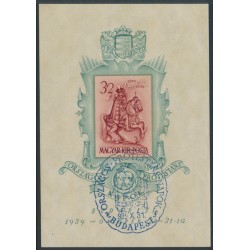 HUNGARY - 1939 32f brown-carmine/gold Bethlen-Gábor M/S (imperf.), used – Michel # Block 6