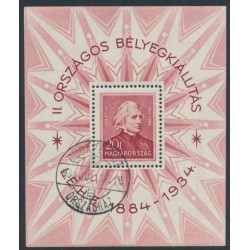 HUNGARY - 1934 20f brown-carmine Liszt M/S, used – Michel # Block 1