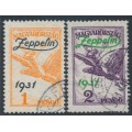 HUNGARY - 1931 1P orange & 2P violet Turul airmail o/p Zeppelin, used – Michel # 478-479