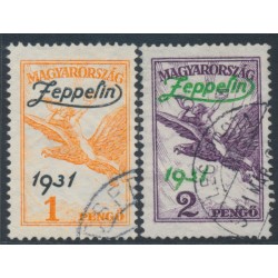 HUNGARY - 1931 1P orange & 2P violet Turul airmail o/p Zeppelin, used – Michel # 478-479