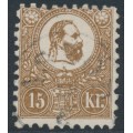 HUNGARY - 1871 15Kr brown Emperor Franz Josef (lithographed), used – Michel # 5a