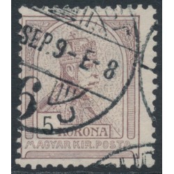 HUNGARY - 1901 5Kr brown-purple/black Emperor, perf. 12:11½, crown in circle watermark, used – Michel # 70A