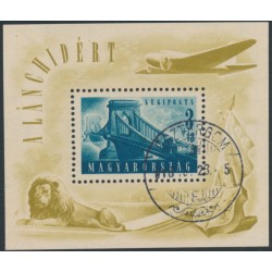 HUNGARY - 1948 3Ft+18Ft blue-green Chain Bridge M/S, used – Michel # Block 13