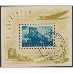 HUNGARY - 1948 3Ft+18Ft blue-green Chain Bridge Reconstruction M/S, used – Michel # Block 13