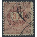 HUNGARY - 1888 3Ft purple/red on gold Envelope, used – Michel # 40A
