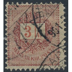 HUNGARY - 1888 3Ft purple/red on gold Envelope, used – Michel # 40A