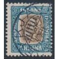 ICELAND - 1907 1Kr blue/brown Two Kings, used – Facit # 88