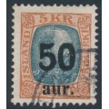 ICELAND - 1925 50aur overprint on 5Kr red-brown/grey King Christian IX, used – Facit # 102