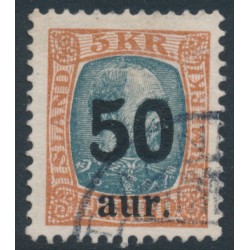 ICELAND - 1925 50aur overprint on 5Kr red-brown/grey King Christian IX, used – Facit # 102