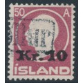 ICELAND - 1925 10Kr overprint on 50a purple-red King Frederik VIII, used – Facit # 122