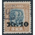 ICELAND - 1930 10Kr overprint on 5Kr brown/black-blue Two Kings, used – Facit # 107