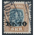 ICELAND - 1930 10Kr overprint on 5Kr brown/black-blue Two Kings, used – Facit # 107