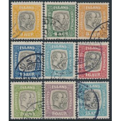 ICELAND - 1907-1918 3a to 50a Two Kings ÞJÓNUSTU (Officials) set of 9, used – Facit # TJ26-TJ32