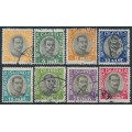 ICELAND - 1920 3a to 1Kr King Christian X ÞJÓNUSTU set of 8, used – Facit # TJ42-TJ47 + TJ49-TJ50