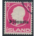 ICELAND - 1922 2Kr rose King Frederik VIII overprinted Þjónusta (Official), used – Facit # TJ53I