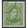 ICELAND - 1936 7a yellow-green King Christian X overprinted Þjónusta (Official), used – Facit # TJ56