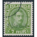 ICELAND - 1936 7a yellow-green King Christian X o/p Þjónusta, used – Facit # TJ56