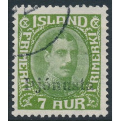 ICELAND - 1936 7a yellow-green King Christian X o/p Þjónusta, used – Facit # TJ56