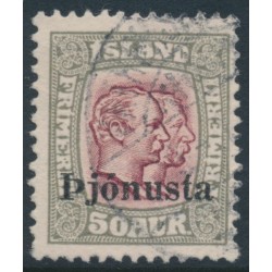 ICELAND - 1936 50a grey/brown-purple Two Kings o/p Þjónusta, used – Facit # TJ58