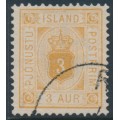 ICELAND - 1882 3a yellow-orange Numeral, perf. 14:13½, ÞJÓNUSTU (Official), used – Facit # TJ4b