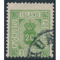 ICELAND - 1876 20a yellow-green Numeral, perf. 14:13½, ÞJÓNUSTU, used – Facit # TJ8c