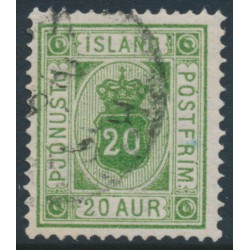 ICELAND - 1876 20a green Numeral, perf. 14:13½, ÞJÓNUSTU, used – Facit # TJ8b