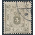 ICELAND - 1900 4a grey Numeral, perf. 12¾, ÞJÓNUSTU (Official), used – Facit # TJ11