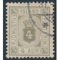 ICELAND - 1900 4a grey Numeral, perf. 12¾, ÞJÓNUSTU, used – Facit # TJ11