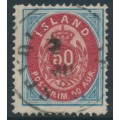ICELAND - 1892 50a blue/red Numeral, perf. 14:13½, used – Facit # 18