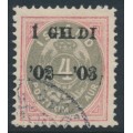 ICELAND - 1902 4a red/grey Numeral, perf. 12¾, overprinted Í GILDI ’02-‘03, used – Facit # 50