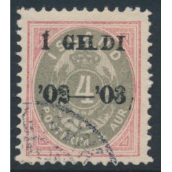 ICELAND - 1902 4a red/grey Numeral, perf. 12¾, overprinted Í GILDI ’02-‘03, used – Facit # 50