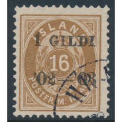 ICELAND - 1902 16a brown Numeral, perf. 12¾, overprinted Í GILDI ’02-‘03, used – Facit # 54