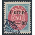 ICELAND - 1902 50a blue/red Numeral, perf. 12¾, overprinted Í GILDI ’02-‘03, used – Facit # 58