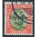 ICELAND - 1931 30a red/green King Christian X, o/p Zeppelin 1931, used – Facit # 162
