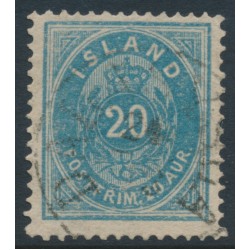 ICELAND - 1891 20a greenish blue Numeral, perf. 14:13½, used – Facit # 15c