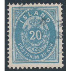 ICELAND - 1896 20a blue Numeral, perf. 12¾, used – Facit # 28b