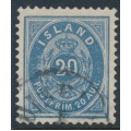 ICELAND - 1896 20a ultramarine Numeral, perf. 12¾, used – Facit # 28a