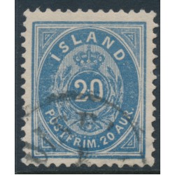 ICELAND - 1896 20a ultramarine Numeral, perf. 12¾, used – Facit # 28a