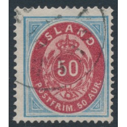 ICELAND - 1892 50a blue/red Numeral, perf. 14:13½, used – Facit # 18