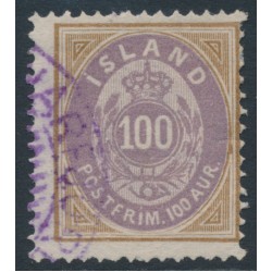 ICELAND - 1892 100a brown/purple Numeral, perf. 14:13½, used – Facit # 19