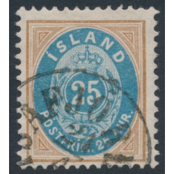 ICELAND - 1900 25a brown/blue Numeral, perf. 12¾, used – Facit # 29b