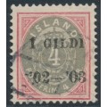 ICELAND - 1902 4a red/grey Numeral, perf. 12¾, overprinted Í GILDI ’02-‘03, used – Facit # 50